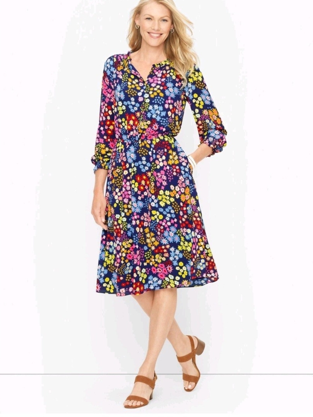 Talbots Starburst Floral Multicolor Dress; Size L